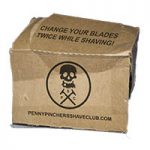 crumpled cardboard box with Penny-pinchers logo